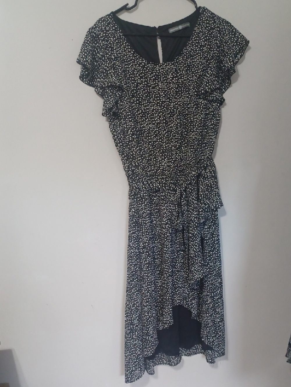 Signature Collection Black and White Polka Dot Ruffle High Low Dress NWOT Sz L